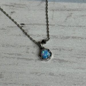 Kendra Scott Silver Necklace with Iridescent Blue Pendant
